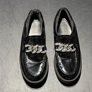 Girls Size 3 Steve Madden Black Patent Leather and Rhinestone Loafers